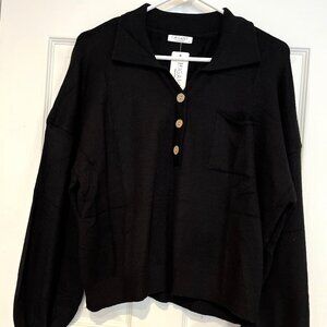 NWT LADIES XL CHIGANT BLACK LONG SLEEVE COLLAR 3 BUTTON NECK SWEATER